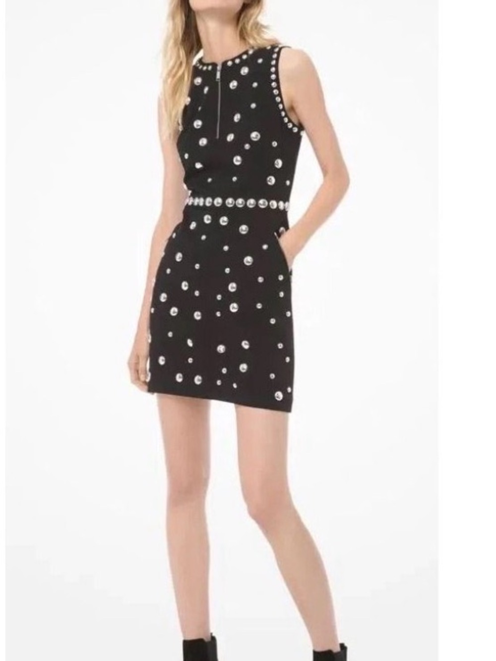 MICHAEL Michael Kors Black Sleeveless Mini Dress with Silver Studs